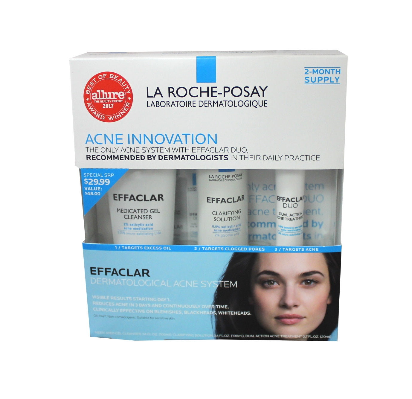 det sidste Notesbog uanset La Roche-Posay Effaclar Dermatological Acne 3-Step System - Walmart.com