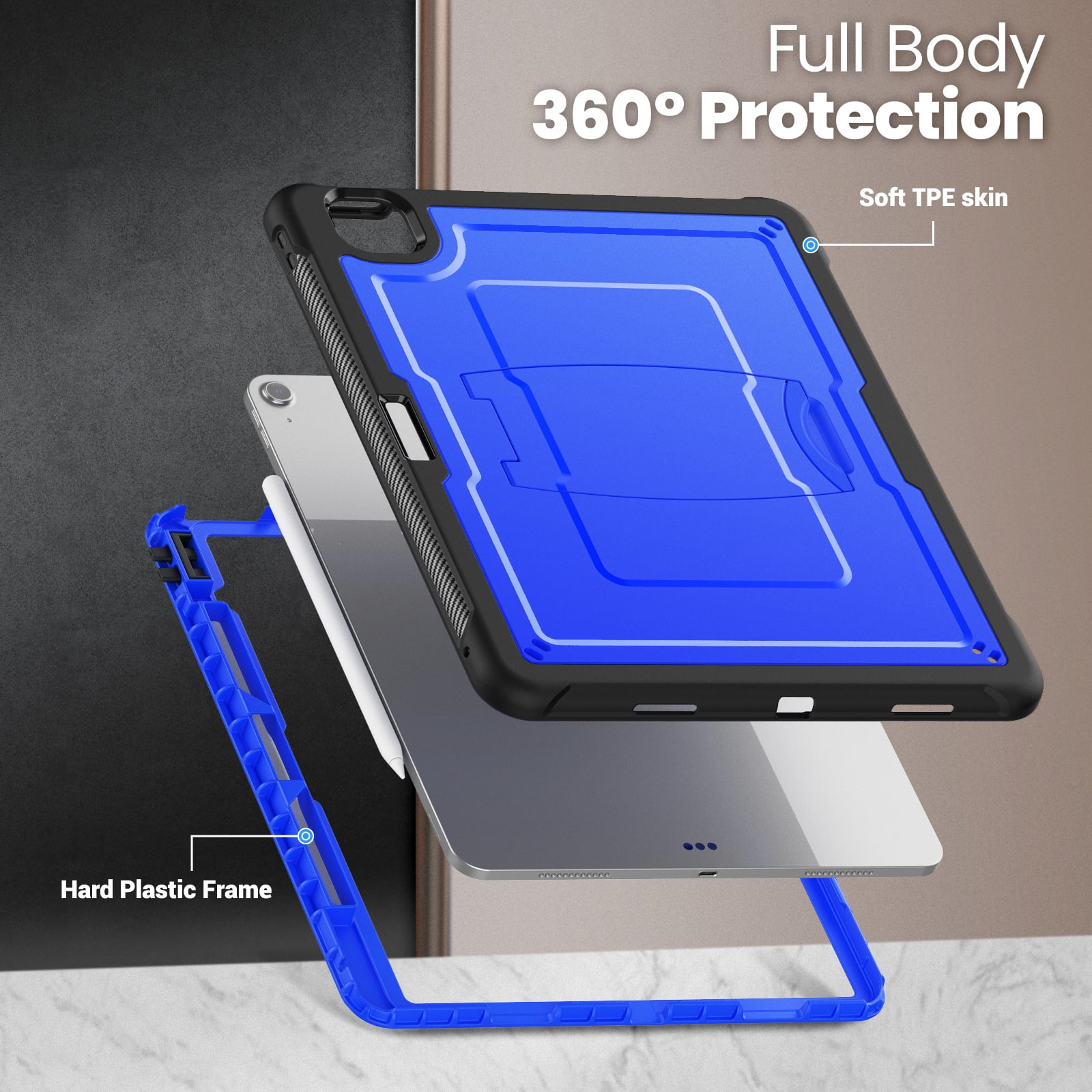 Allytechgroup Case for Apple iPad Air 13 Inch M3 2025 with Pencil Holder/ Support Pencil 2nd & Magnetic Attachment Wireless Charging Kickstand Hard PC + Soft TPU Shockproof Stand Rugged Cover, Blue