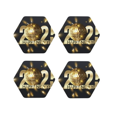 

KLL Drink Coasters Set Hexagon of 4 PU Leather Absorbent Coasters Set Decorative Coffee Cup Coasters Housewarming Gift for Home Decor-2025 New Year 3