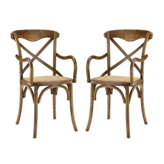Modern Contemporary Urban Design Dining Kitchen Room Side Chair Armchair, Set of Two, Wood, Brown