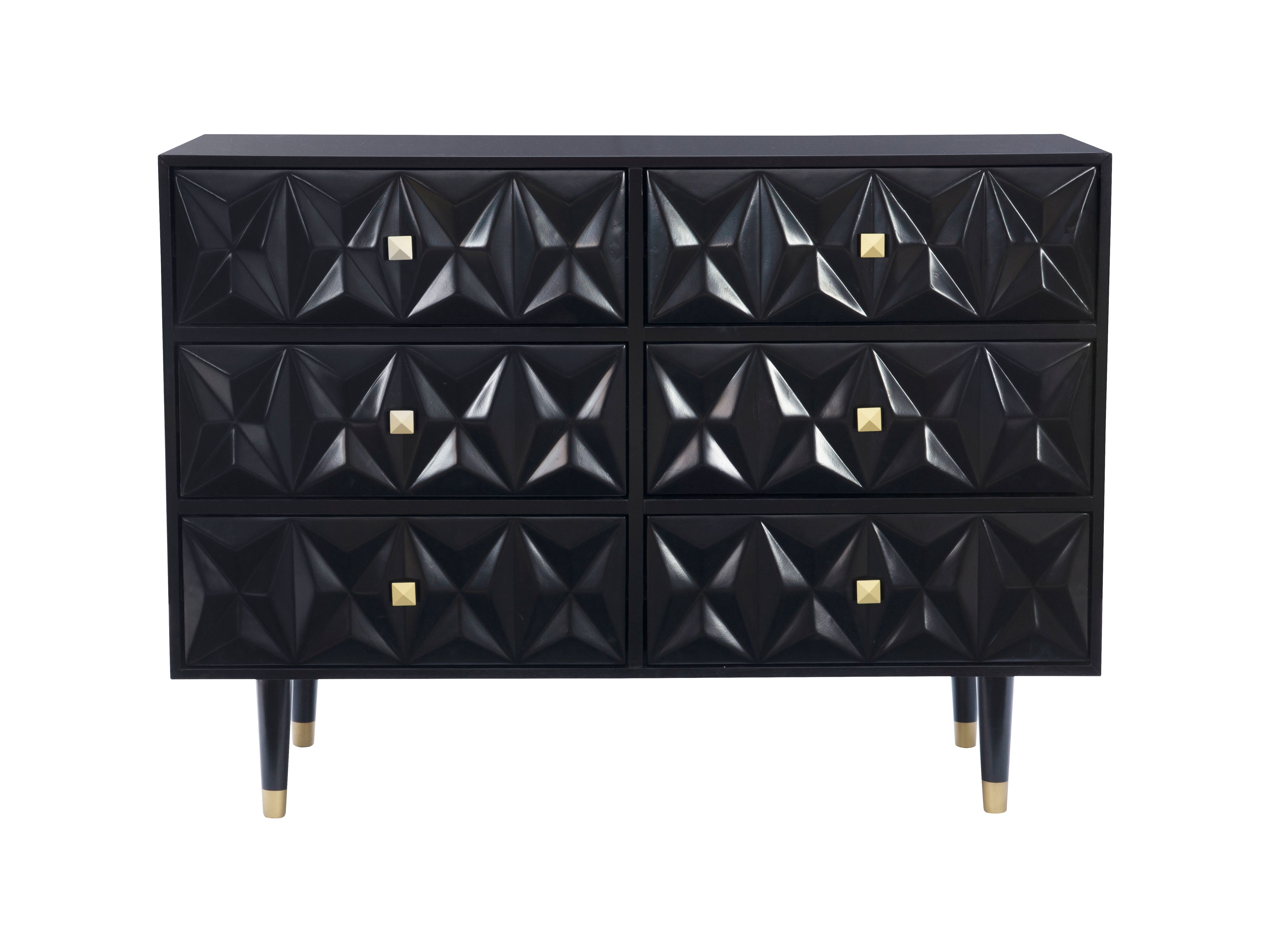 Linon Ginzel Mid-Century Modern 6-Drawer Dresser, Black