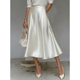 thumbnail image 3 of Hduncf Women's Elegant Satin Midi Skirt Elastic High Waisted A Line Spring Summer Flowy Silk Long Skirts for Women White XL, 3 of 7