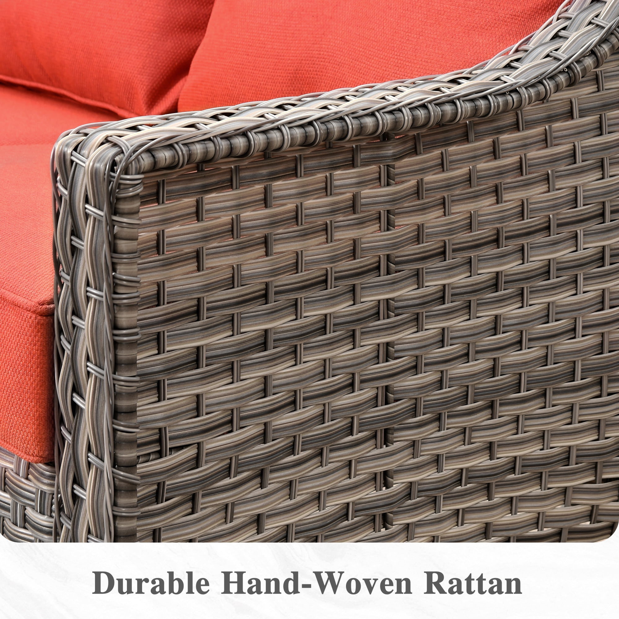 Ovios 5 Pieces Outdoor Patio Furniture Set High-Back Rattan Wicker Conversation Set Outdoor Sectional with Swivel Chairs & Solar Light Coffee Table, Coarse Orange Red