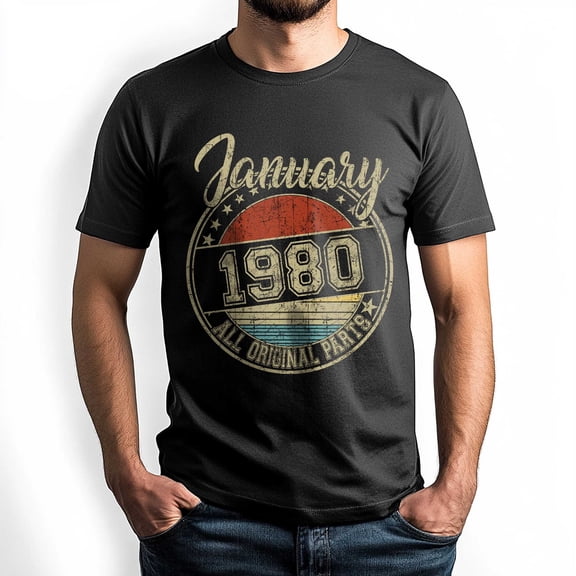 January 1980 All Original Parts T-Shirt, Retro Birthday Shirt for Men, Perfect Gift for January Birthday