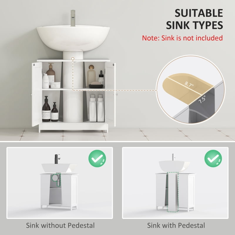 Alvantor Under Sink Bathroom Storage Cabinet with 2 Doors & Adjustable Shelf 23.5"x11.8"x23.5" White