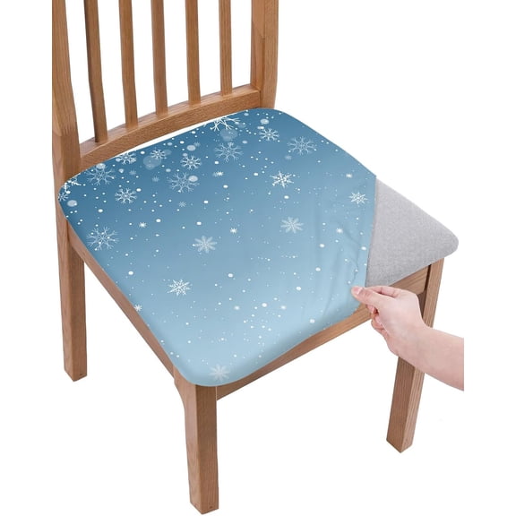 Dining Room Chair Seat Covers Set of 4, Winter Christmas White Snowflake Removable Stretch Chair Seat Cushion Slipcovers Protector for Holiday Party Festival Decoration Snow Ombre on Red