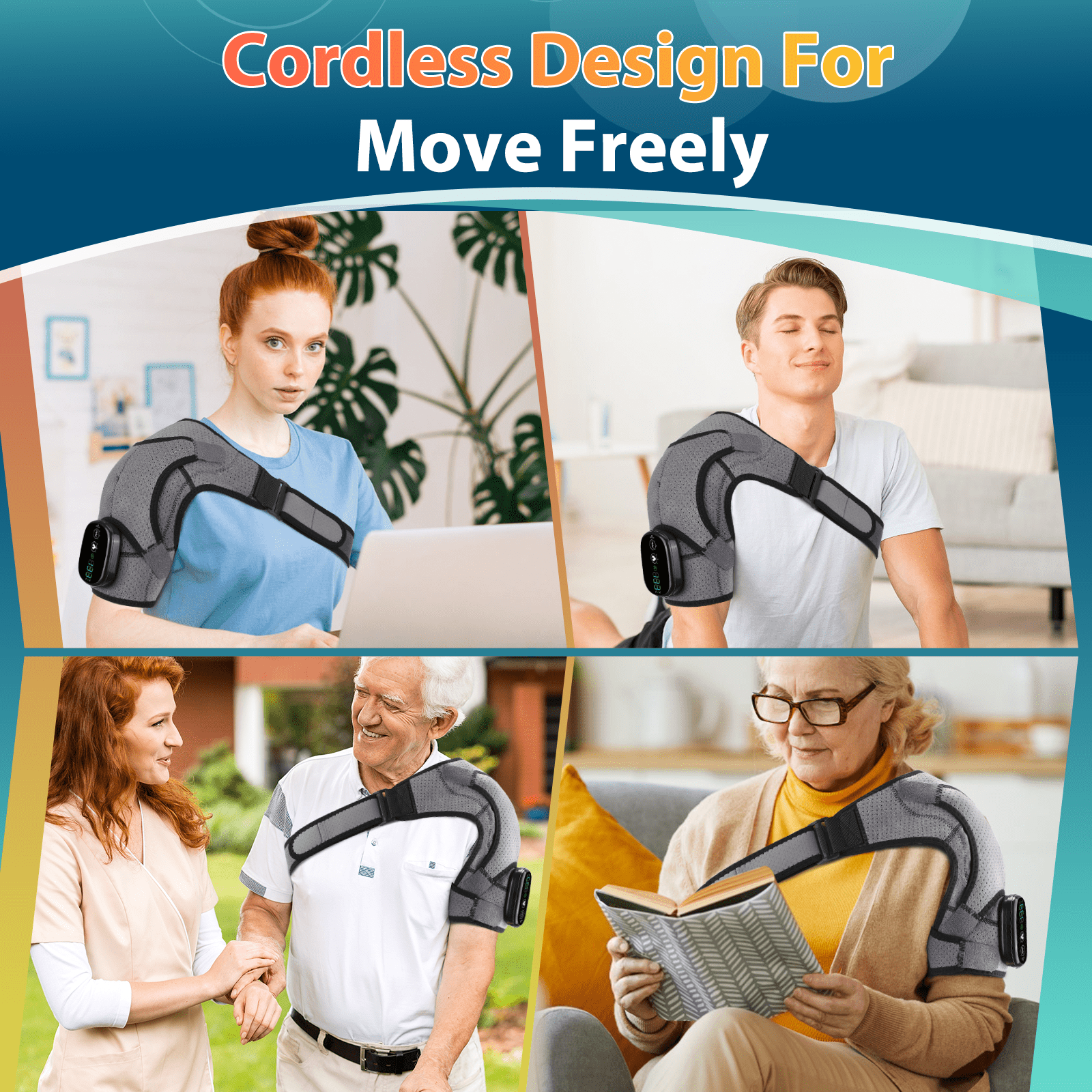 Heated Shoulder Pad with Massage, Wireless Shoulder Heating Wrap Brace with 3 Vibration, Eletric Shoulder Massager Heated Shoulder Brace Relief for Women Men