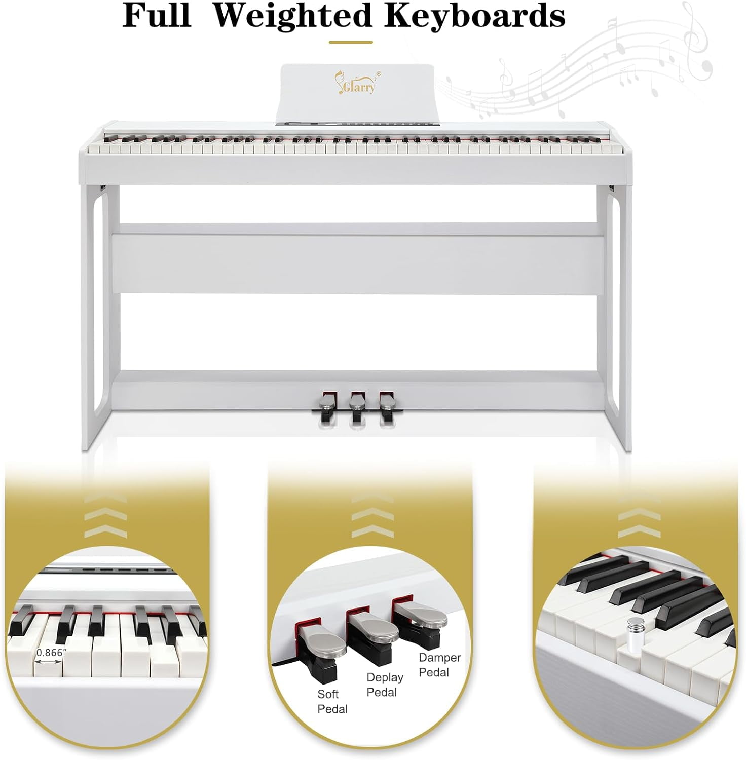 GLARRY Digital Piano 88-Key Home Full Weighted Hammer Heavy Action Digital Piano for All Experience Levels, Beginer, Portable Electric Keyboards Piano, Triple Pedals (Black)