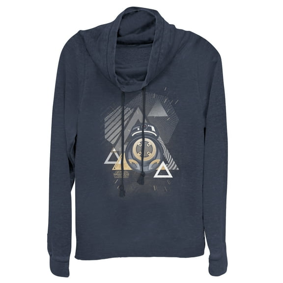 Junior's Star Wars The Last Jedi Geometric BB-9E Cowl Neck Sweatshirt Navy Blue Large