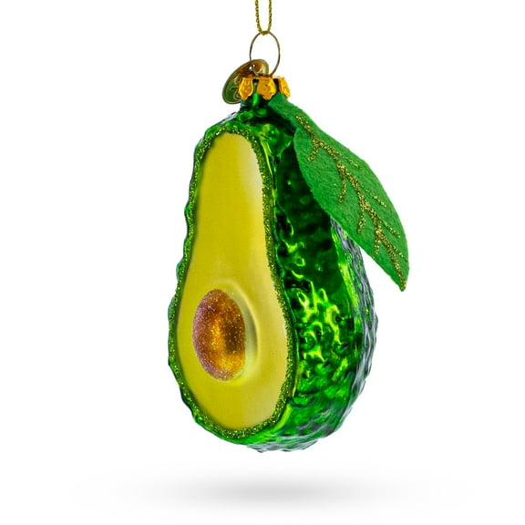 Avocado with Leaf Glass Christmas Ornament