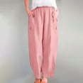 thumbnail image 6 of Ecqkame Casual Pants for Women High Waisted Elastic Waist Drawstring Pants Straight Leg Lightweight Trousers with Pockets 01-Pink 01-01-Pink, 6 of 7