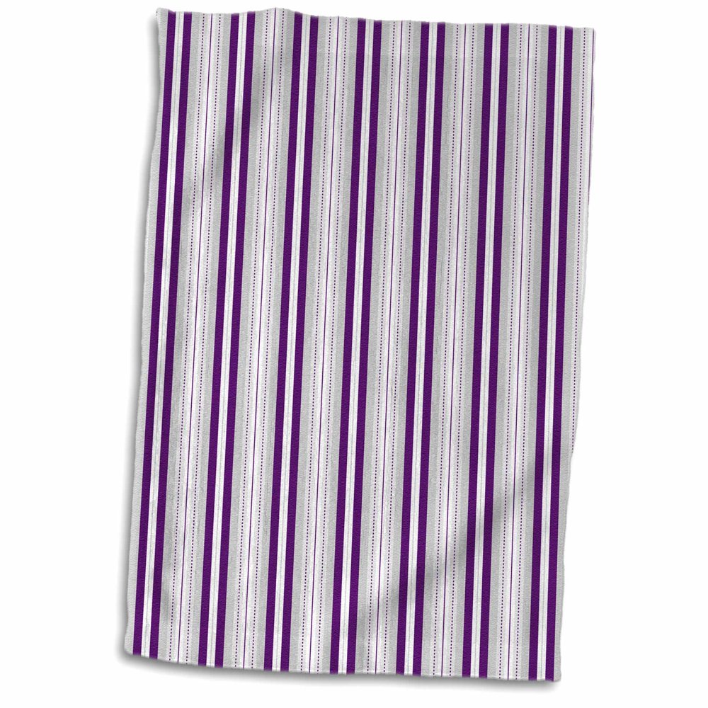 3dRose Elegant Purple and Grey Dotted Stripe Towel, 15 by 22inch