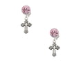 thumbnail image 2 of Delight Jewelry Silvertone Antiqued Budded Cross Pink Crystal Clip on Earrings, 2 of 5