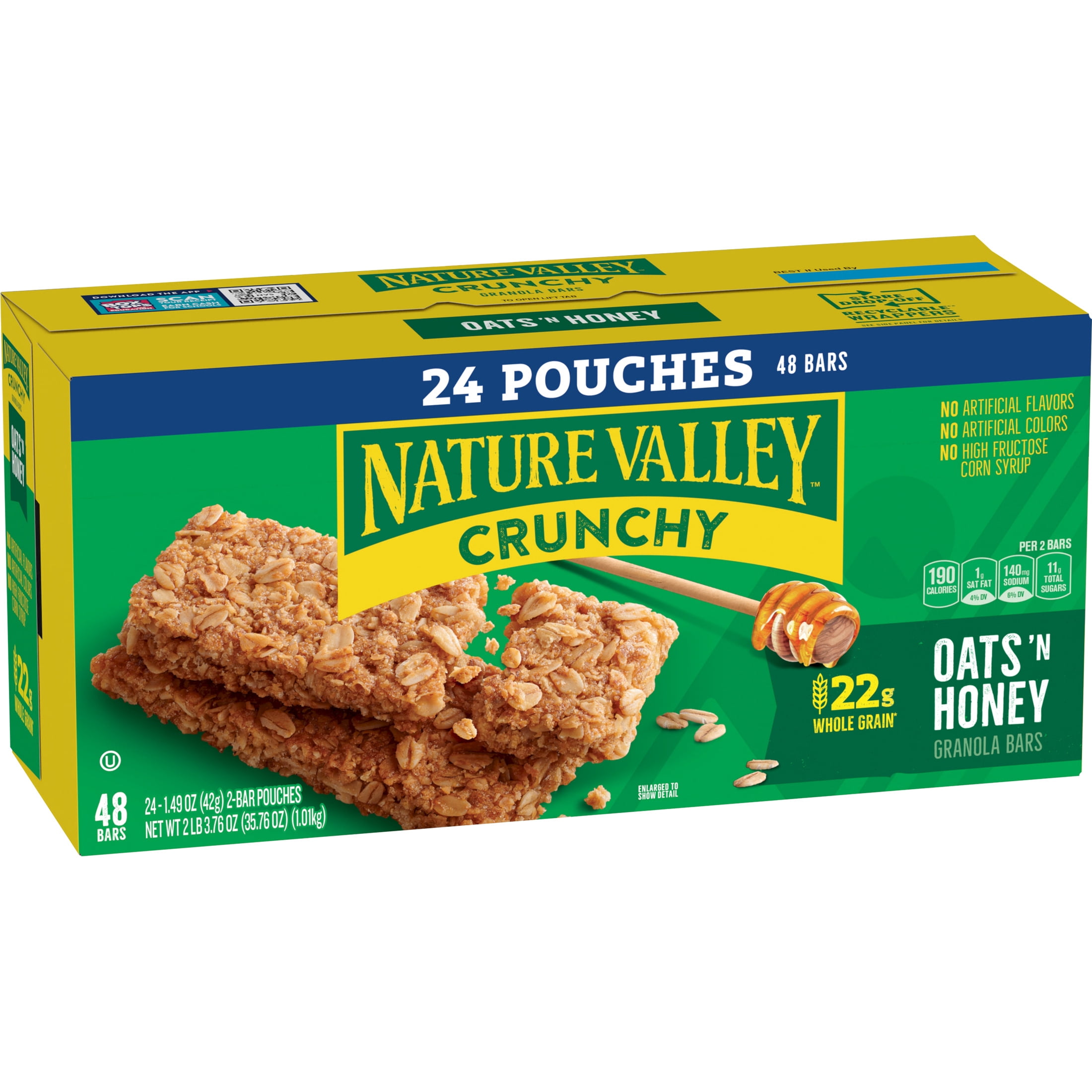 (6 pack) Nature Valley Crunchy Granola Bars, Oats 'n Honey, 48 Count, 35.76 oz (24 Pouches)