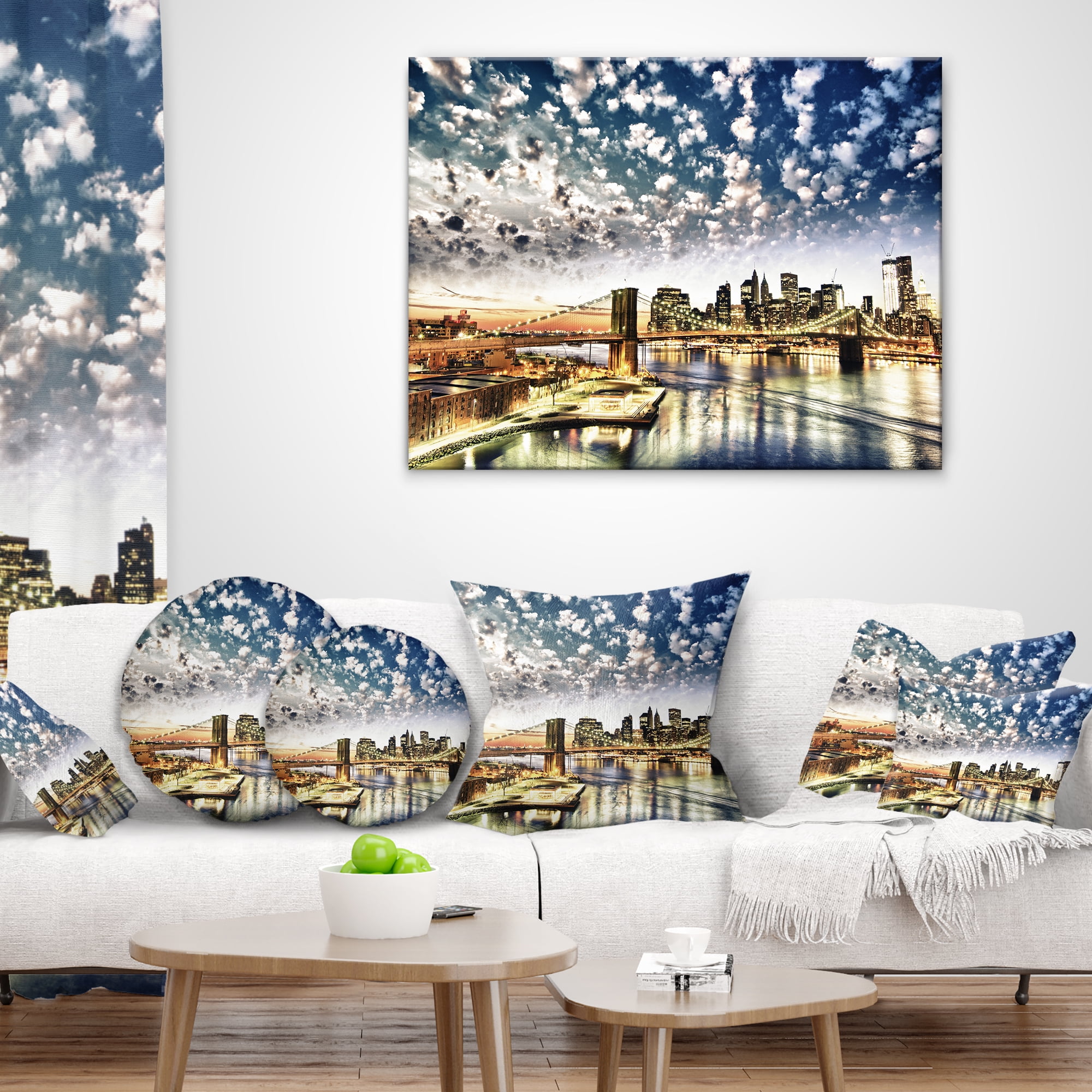 Designart New York City Manhattan Skyline - Cityscape Photo Throw Pillow - 18x18