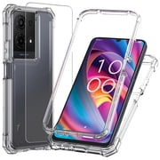 TJS for TCL K32 5G / K33 5G Phone Case, with Tempered Glass Screen Protector, Full Body Protective Heavy Duty Hybrid Bumper Cover (Clear)