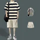 thumbnail image 5 of Conjunto de sudadera y pantalones cortos para hombre, chándal de rayas negras, camiseta y pantalones cortos para hombre, chándal nuevo en ropa a juego, camiseta de estilo coreano, 5 of 5
