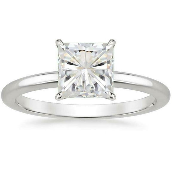 HeartsAndYou 2ct Princess Cut Moissanite Engagement Ring for Women 18k White Gold over Silver Classic Solitaire