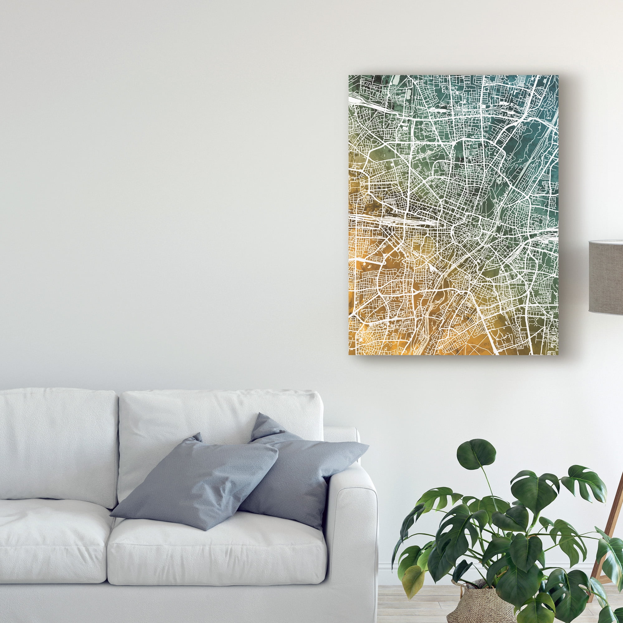 Trademark Fine Art 'Munich Germany City Map Teal Orange' Canvas Art by Michael Tompsett