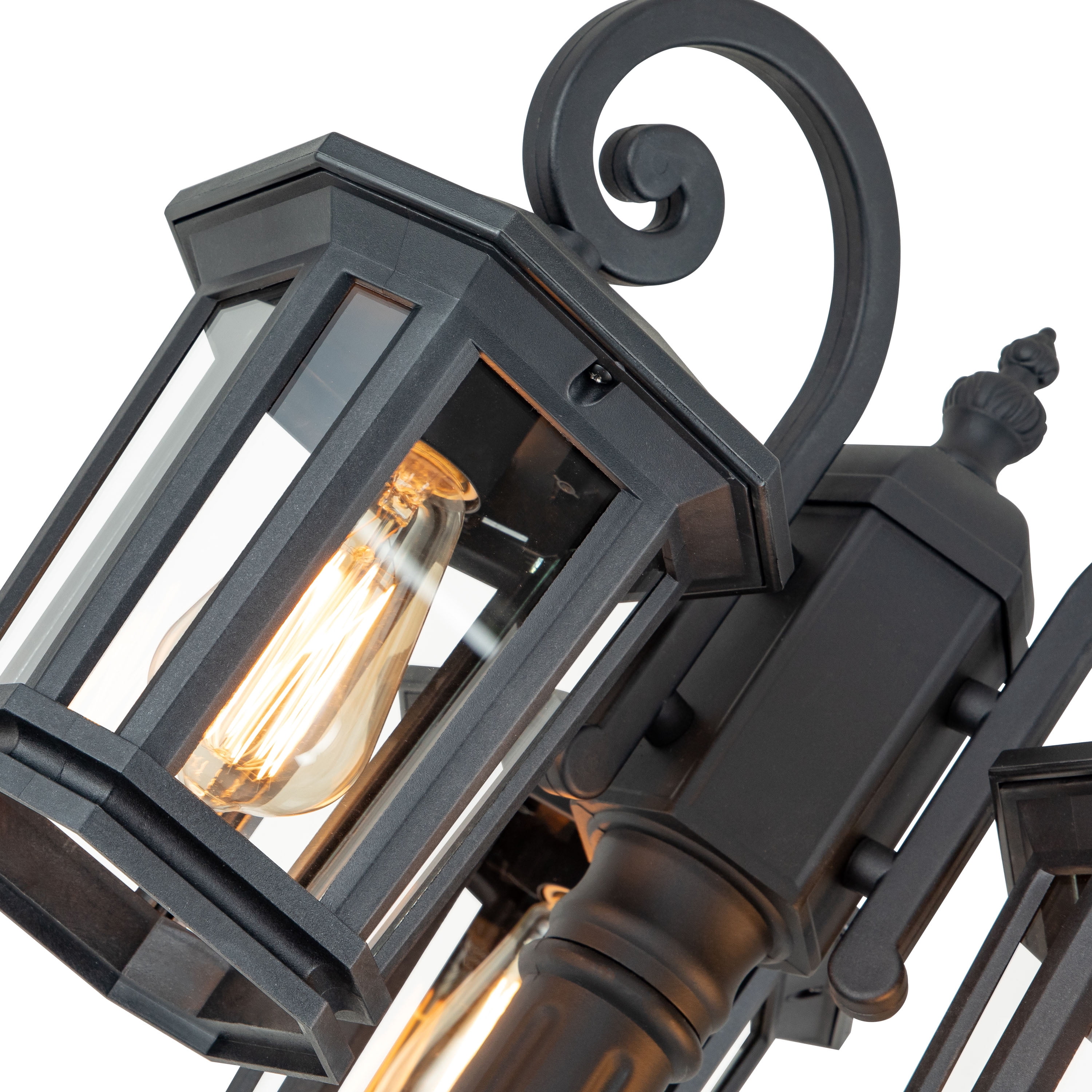 C Cattleya 76 in. 3-Head Black Outdoor Post Light with Clear Tempered Glass(E26)