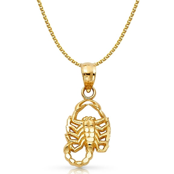 Ioka-14K Yellow Gold Scorpion Charm Pendant with 1.4mm Flat Open Wheat Chain Necklace - 16"