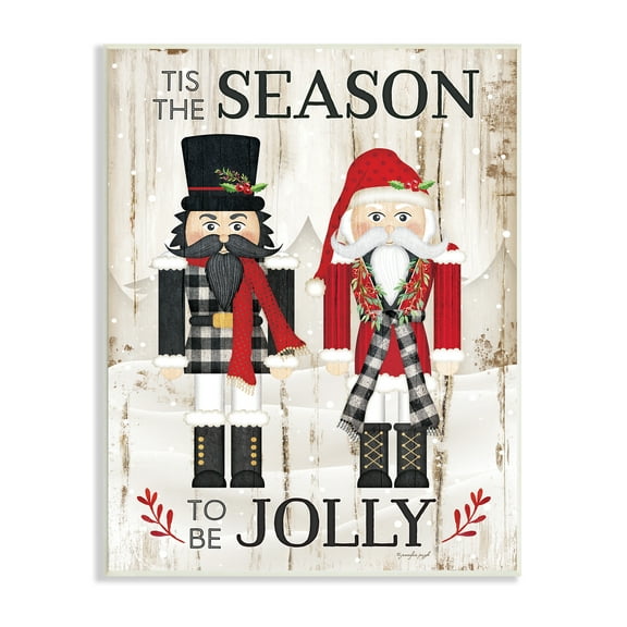 Stupell Industries Tis the Season Be Jolly Phrase Rustic Nutcrackers, 10 x 15, Design by Jennifer Pugh