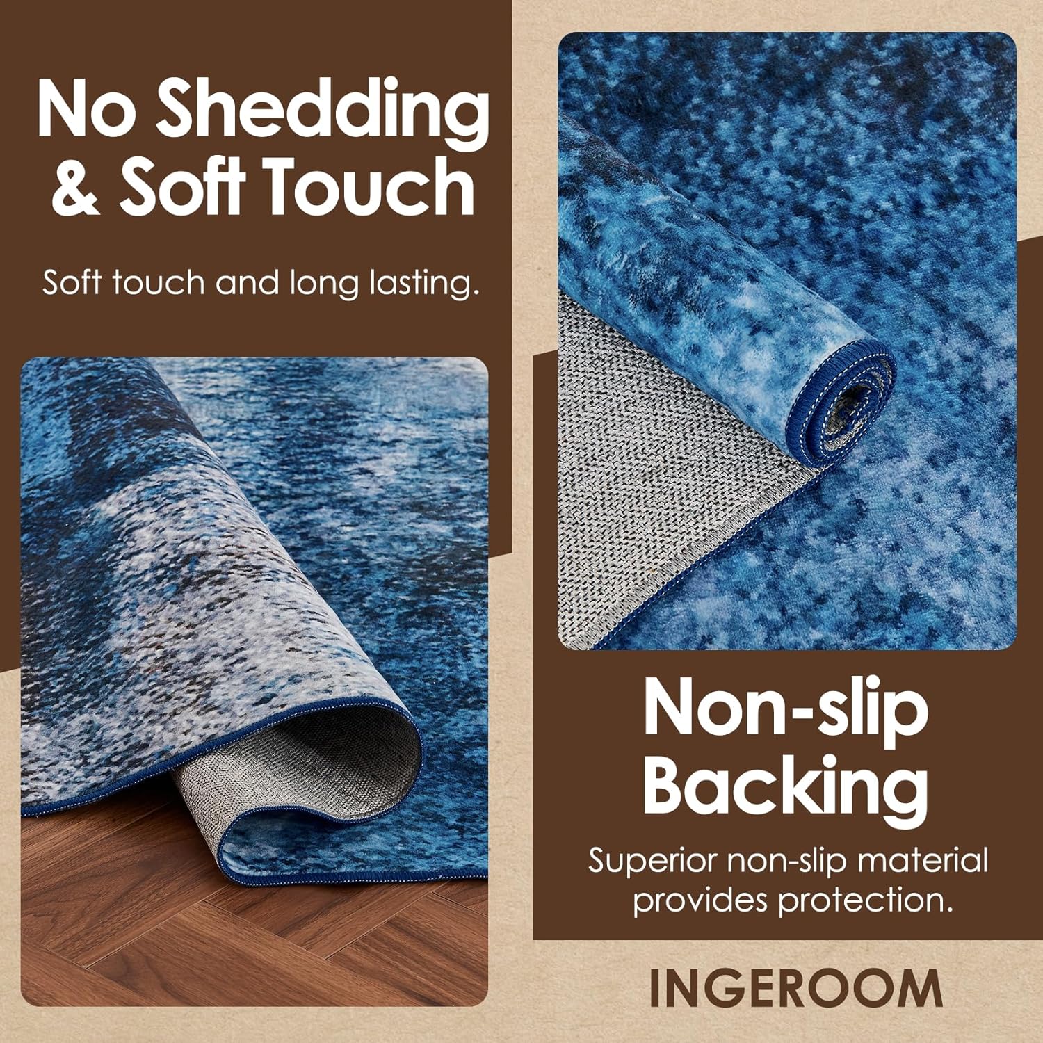 OMERAI Machine Washable Rugs 9'x 12' Modern Abstract Non Slip Rug for Living Room, Bedroom Rug, Farmhouse, Dining Room, Indoor, Blue