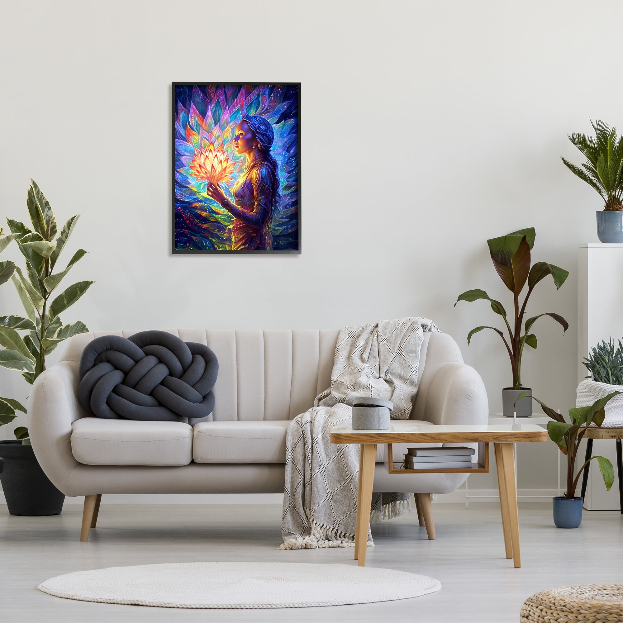 Stupell Industries Woman & Lotus Fractals Botanical & Floral Painting Black Framed Art Print Wall Art, 24 x 30