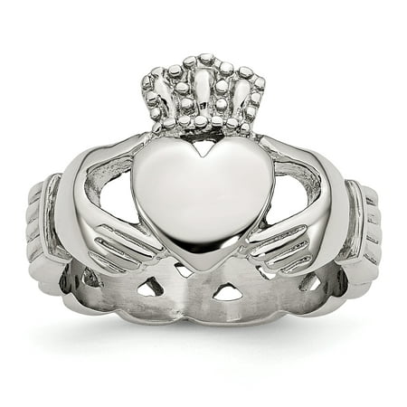 Stainless Steel Polished Braided Claddagh Ring