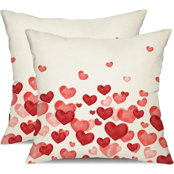 Valentine''s Day Pillow Covers 18x18 Inch Set of 2 Red Pink Love Hearts Valentine''s Day Cushion Case Decoration for Sofa Couch