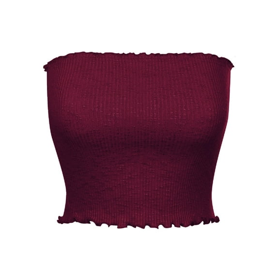 MixMatchy Women's Solid Ruffled Edge Ribbed Crop Tube Top