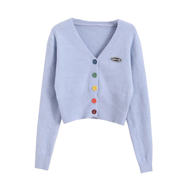 Minnieouse Mujer Camisa de punto Suelta Retro Manga larga Botón Suéter Otoño Abrigo Prendas para la parte del cuerpo Azul