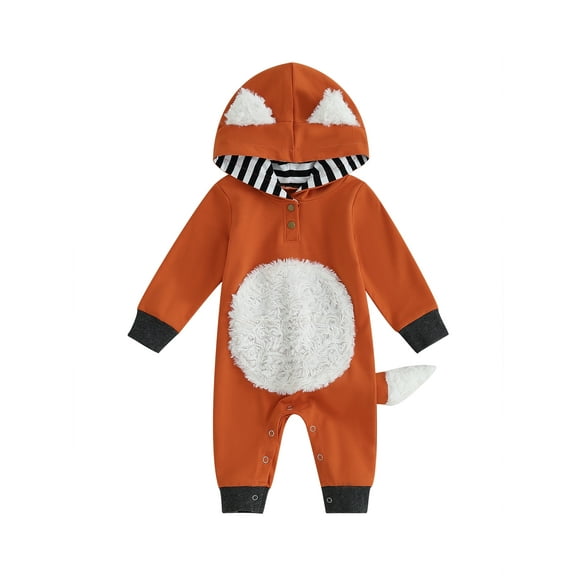 BABAMOON Newbron Baby Boys Girls Halloween Clothes Long Sleeve Hooded Cute Fox Romper Jumpsuit Outfits