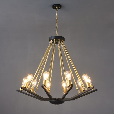 Chandelier 10 -Lights Black Gold Farmhouse Ceiling Hanging Chandeliers Light Fixture 40.94" Adjustable Height Rustic Pendant Lighting for Kitchen Island Dining Living Room Entryway Foyer