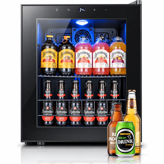 Yeego 65 Can Beverage Cooler Refrigerator, 1.63 cu.ft. Mini Fridge with Double Glass Door and Compressor for Home/Office/Bar,Black