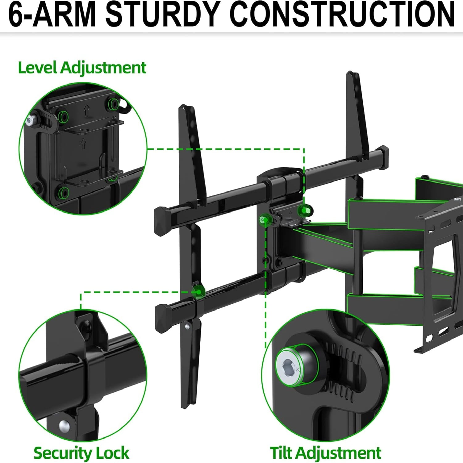 Full Motion TV Wall Mount for 37-82 Inch TV up to 132lbs, TV Mount Articulating with Swivel, Tilt & Extension, Supports Max VESA 600x400mm & 16" Wood Studs，Fit Most 55 65 70 75 inch TVs