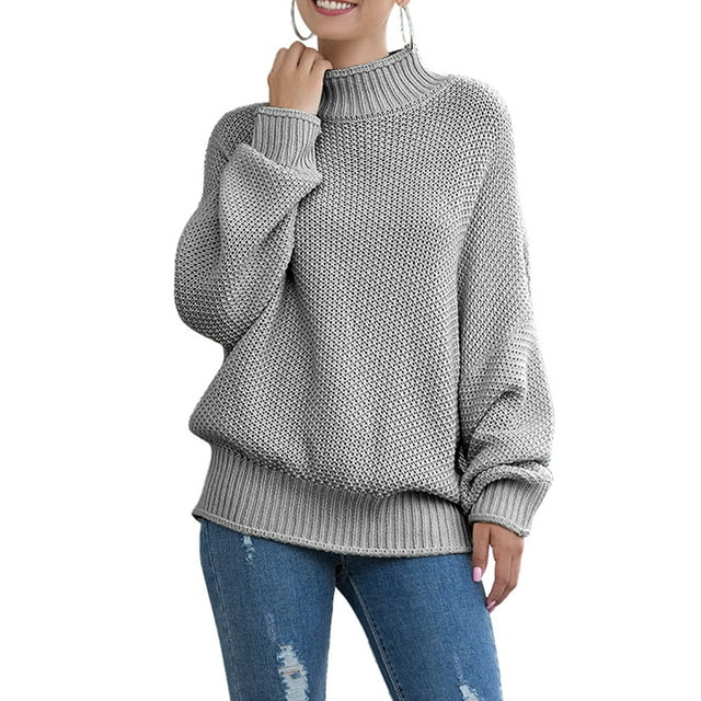 Mialoley Women Sweater, Solid Color Turtleneck Balloon Sleeves Knitwear