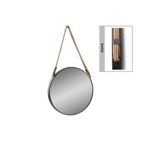 Benjara Bm219143 Round Metal Encased, Black Round Wall Mirror With Rope