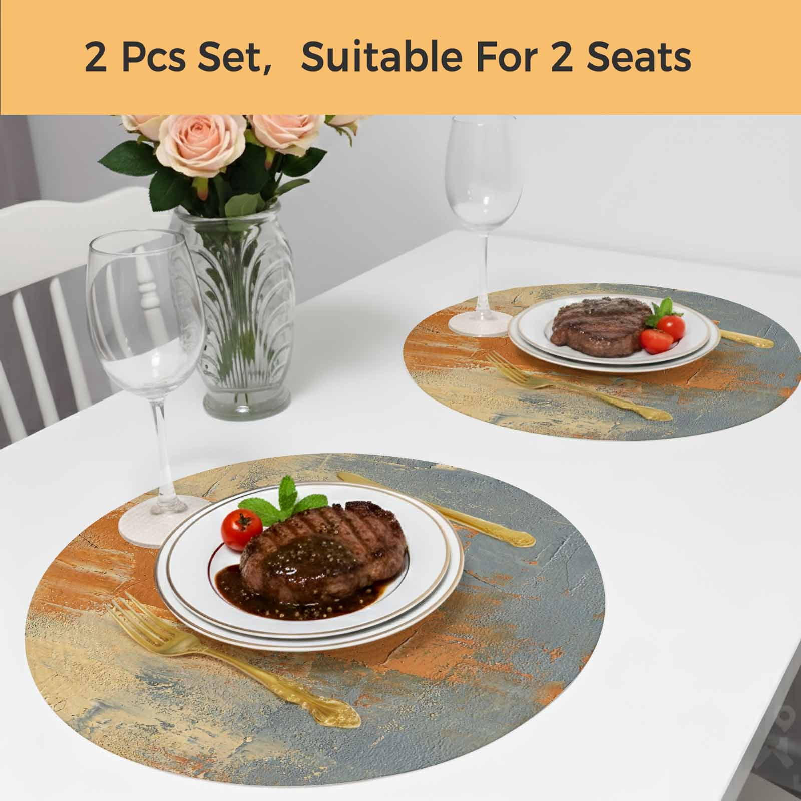 Burnt Orange Cement Gray Round 13 Inch Placemats Set of 2, Modern Abstract Art Orange HeatResistant Non Slip Place Mats for Dining Table, Wipeable Braided Kitchen Table Mats for Housewarming