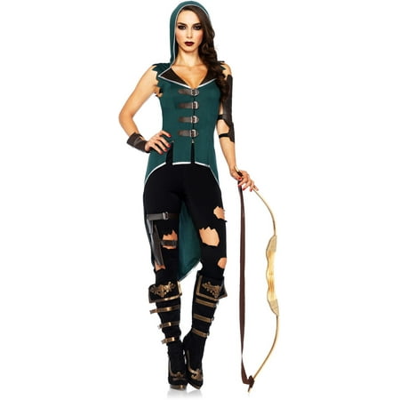 Leg Avenue Women's 5 Piece Rebel Robin Hood Costume, Black/Green,