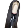 thumbnail image 5 of Peluca europea y americana, fibra química femenina, frontal de encaje, media división, pelo largo y recto, peluca de pelo negro., 5 of 5