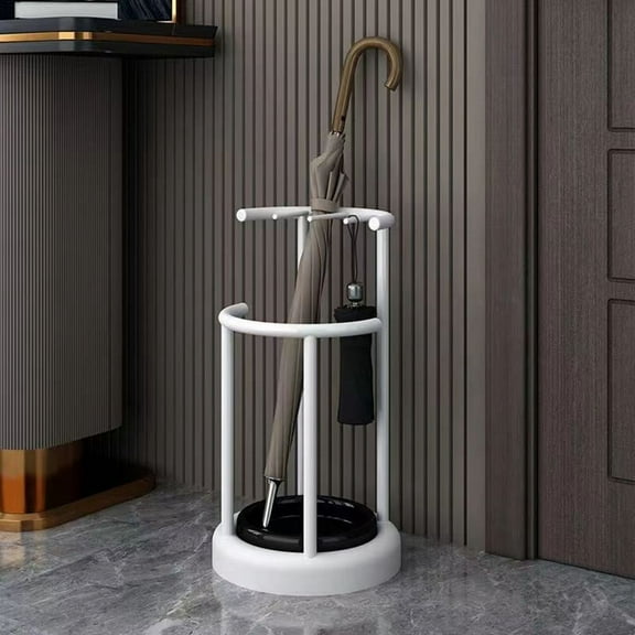 Home Circular Umbrella Holder with Removable Drip Tray Stand for Umbrellas Entryway Decorative Rack Organizer White