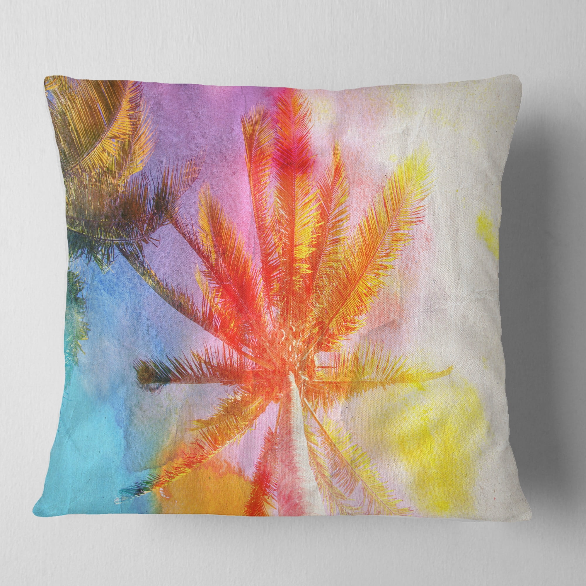 Designart Reflective Retro Palm Trees - Landscape Painting Throw Pillow - 16x16