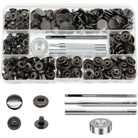 12 Set Snap Fasteners Kit   Leather Rivets, Snap Buttons Press Studs, Double Cap Rivet Fixing Tools