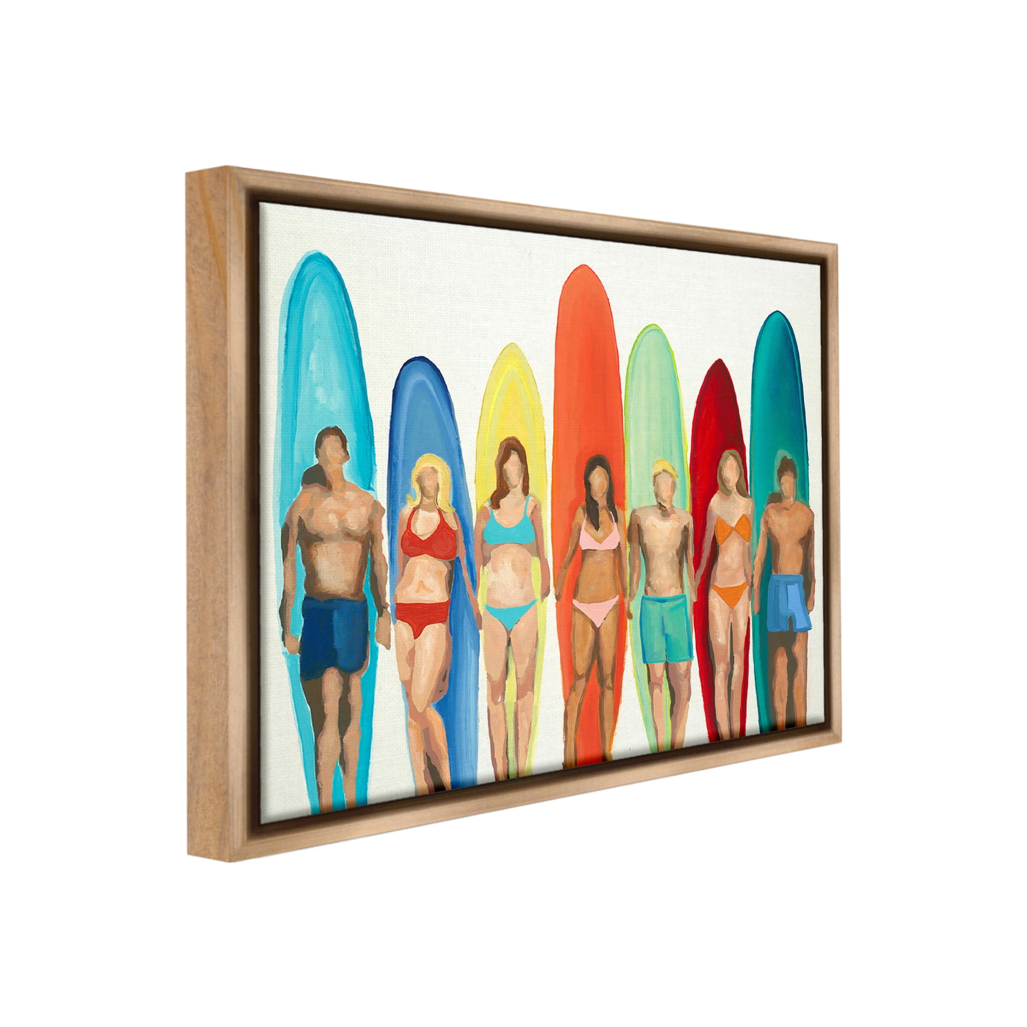 Stupell Industries Abstract Surfer Friends Sports Painting Brown Floater Framed Canvas Art Print Wall Art, 21 x 17