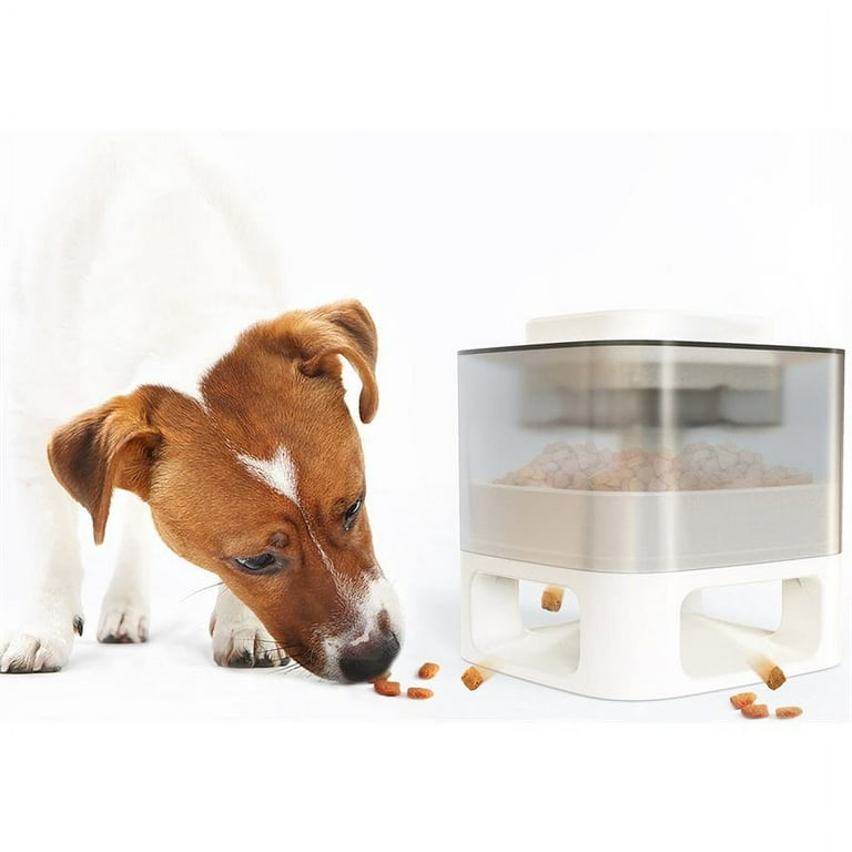 HANAMYA Dog Food Dispensing Container Slow Feeder with Press Button in  White 