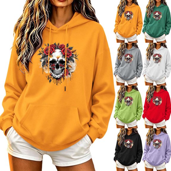 DIOAZUD Halloween Sweatshirts Women Spooky Graphic Pullover Hoodies Fall Classic Long Sleeve Shirt Tops Halloween Costumes