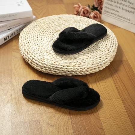 

Women s Fuzzy Fur Slippers Soft Comfy Flat Sandals Open Toe Flip Flop Slides Anti-Slip Spa Shoes for Indoor Outdoor