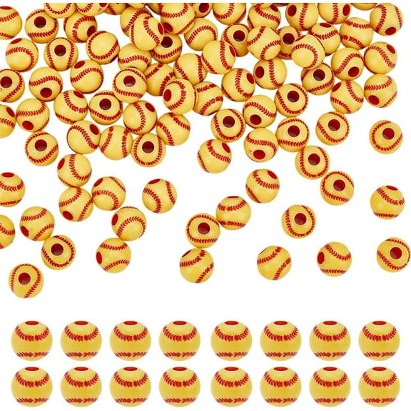 200Pcs Softball Beads 11mm Yellow Baseball Beads Round Sports Spacer Beads Acrylic Beads Bulk Craft Loose Beads