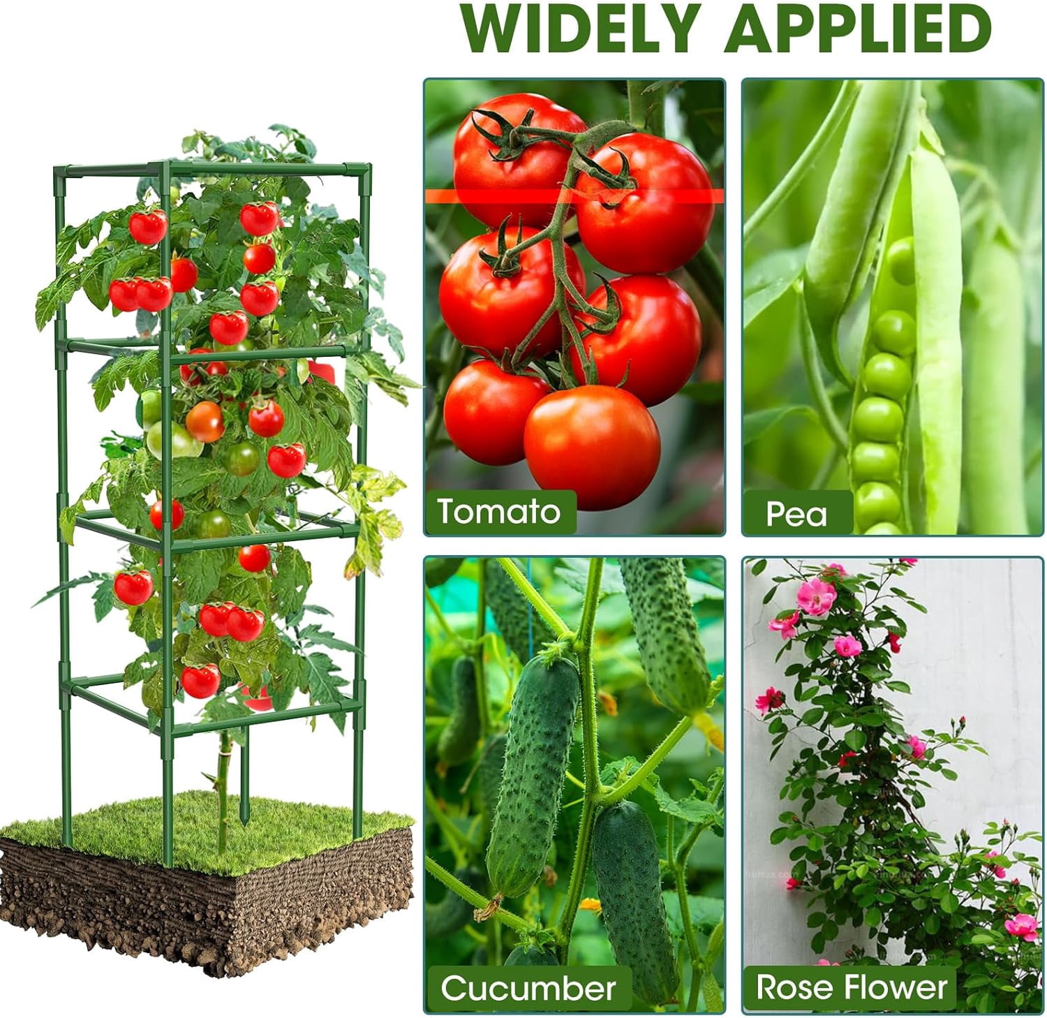 3 Pack Tomato Cages,Square Tomato Plant Stakes Support Cages Trellis for Garden Climbing Vegetables Flowers Fruits,Extra Bold